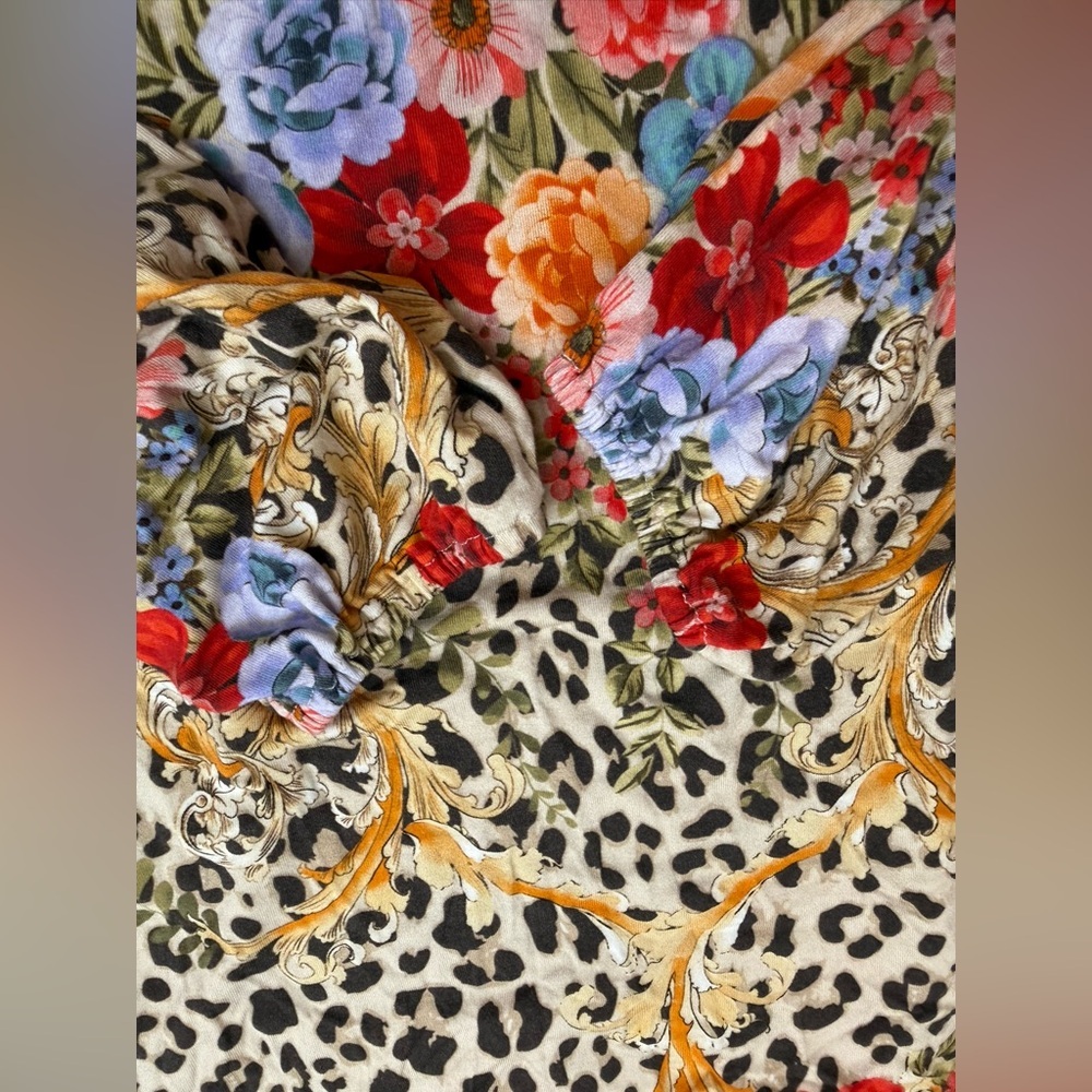 Johnny Was Leopard Floral Tunic Top Bamboo Viscose Puff Sleeve Boho XXS - Picture 11 of 12